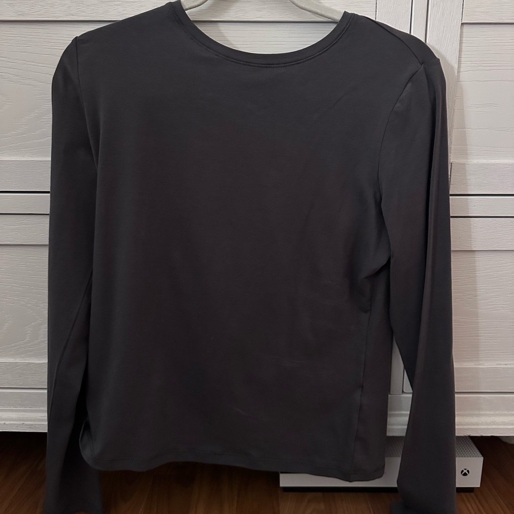 Estelle Longline Long Sleeve Top; Plain Grey tight long sleeve